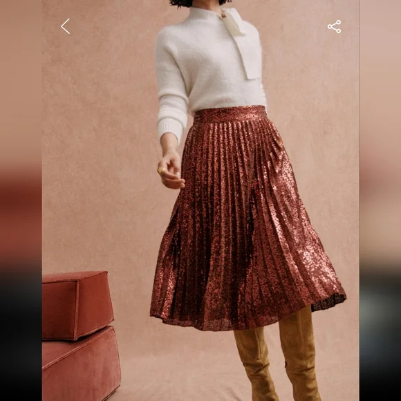 Sezane Dino Elegant Sequin Skirt in Shimmering Bronze - Picture 2 of 5